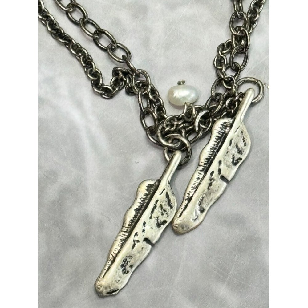 J Jill Long Layered Silver Necklace Southwestern Style With Feather Charms - Picture 2 of 12